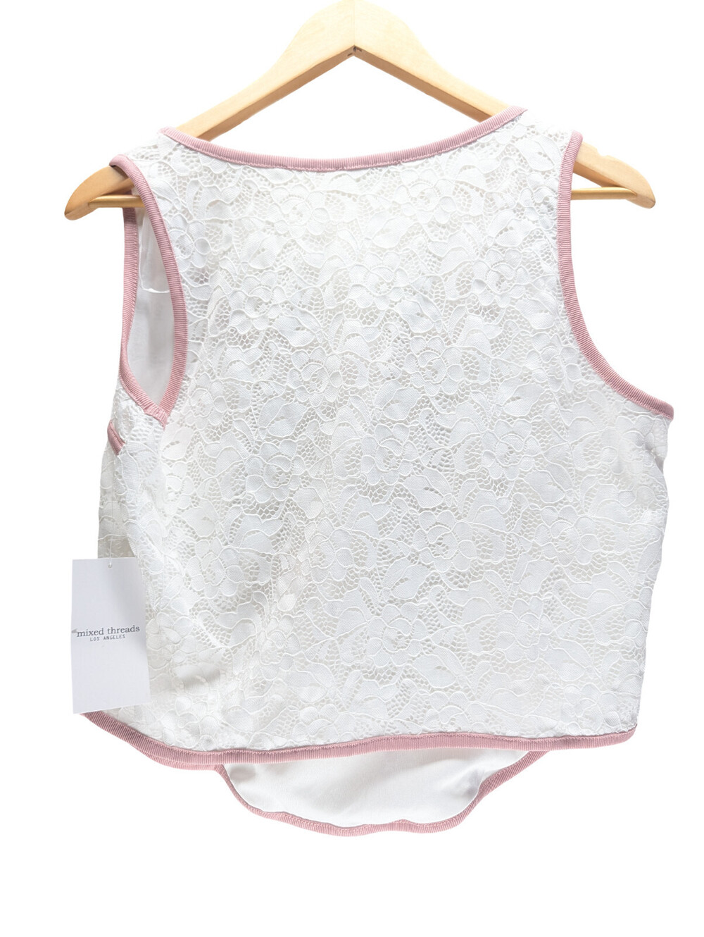 NWT Mixed Threads Corset Tank Top Lace White Pink Trim - Picture 4 of 6